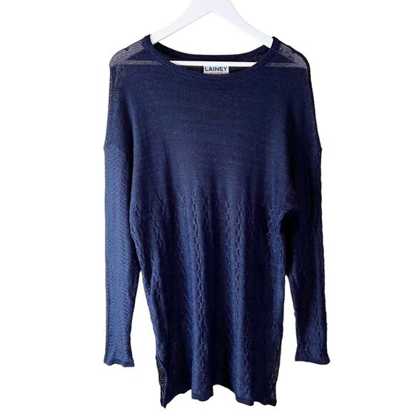 Vintage Lainey Keogh Made in Ireland Navy Blue Mesh Sweater Pullover Viscose - Picture 1 of 11